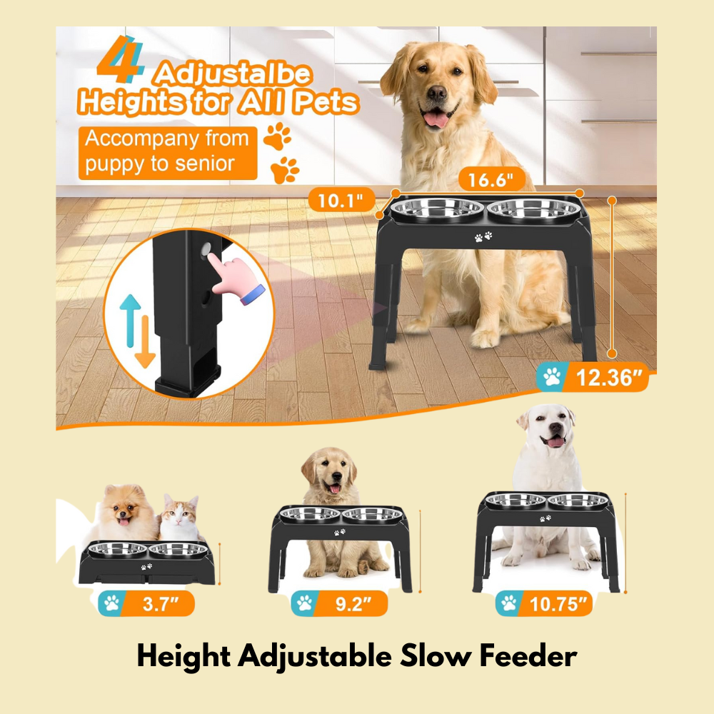 Premium Adjustable Dog Slow Feeder with Bowls